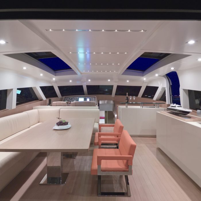 France, Cannes; 8 September 2005, CNM CONTINENTAL 80 luxury yacht, dinette - EDITORIAL